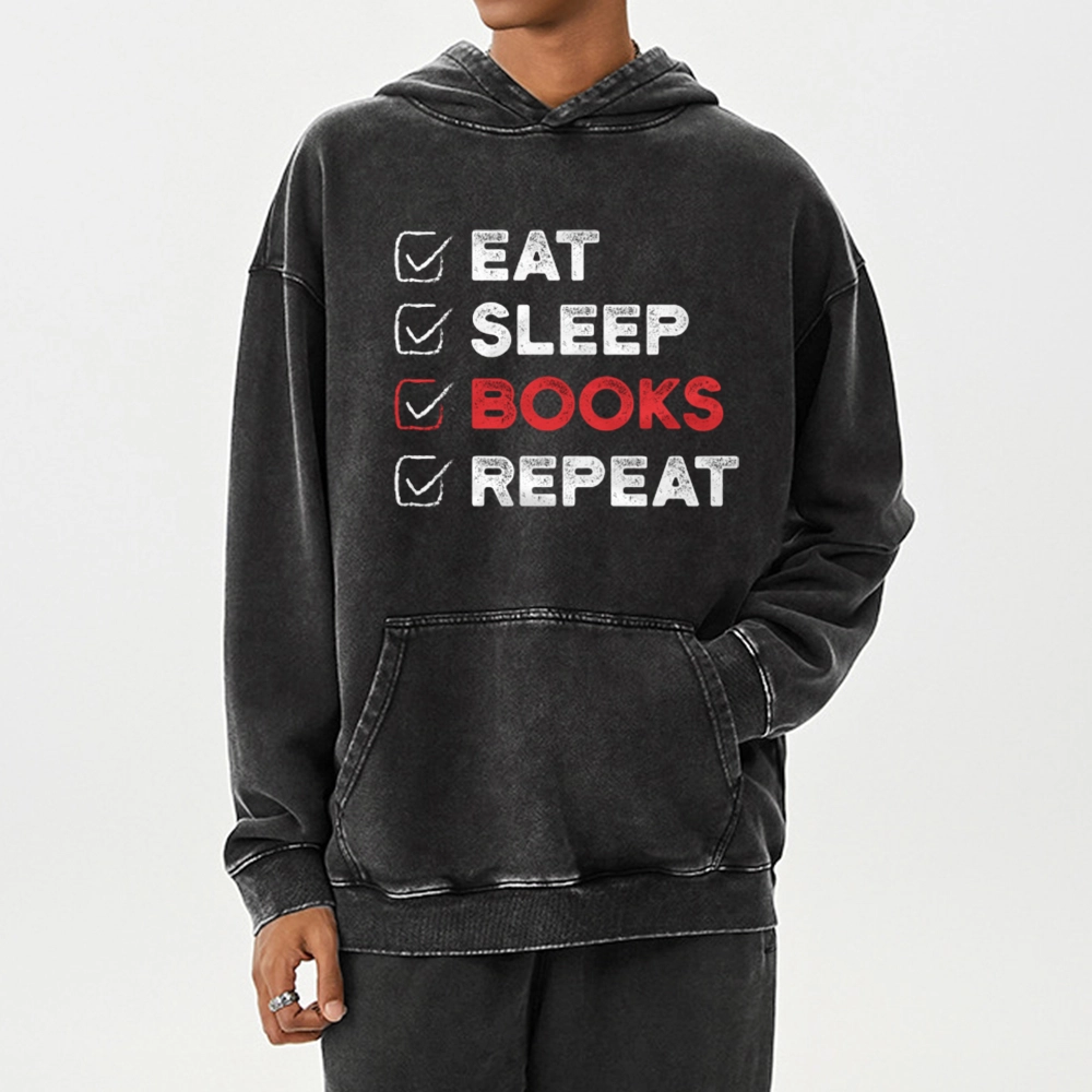 Pagewings Eat Sleep Books Repeat Unisex Washed Hoodie