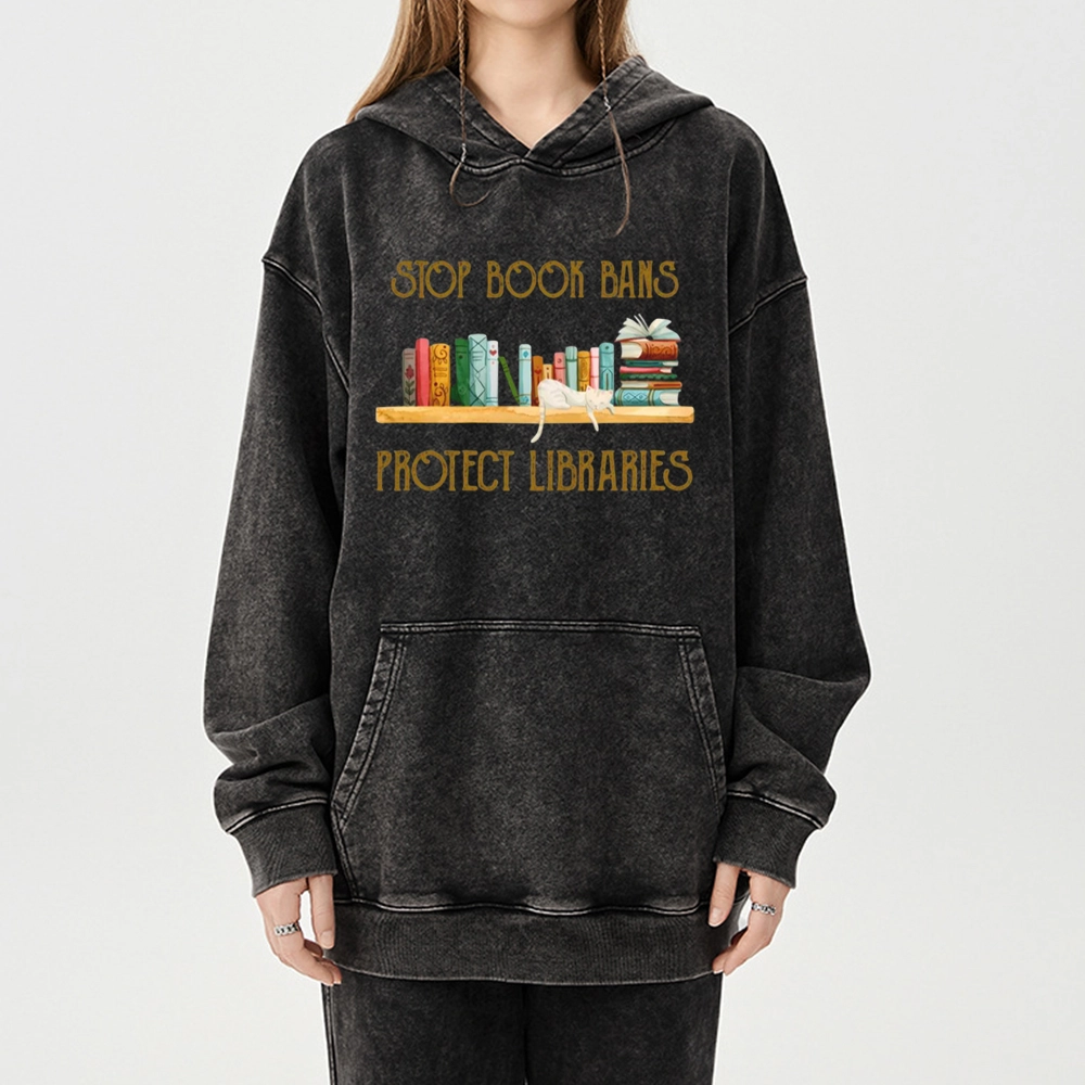Pagewings Stop Book Bans Protect Libraries Unisex Washed Hoodie