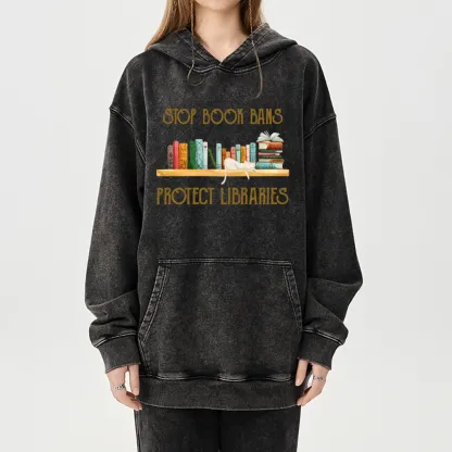 Pagewings Stop Book Bans Protect Libraries Unisex Washed Hoodie