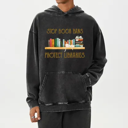 Pagewings Stop Book Bans Protect Libraries Unisex Washed Hoodie