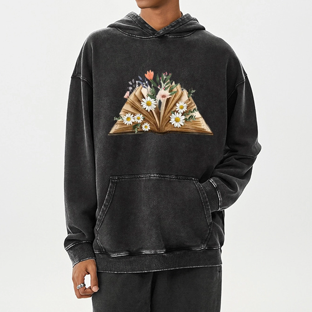Pagewings Reading Flower Book Unisex Washed Hoodie