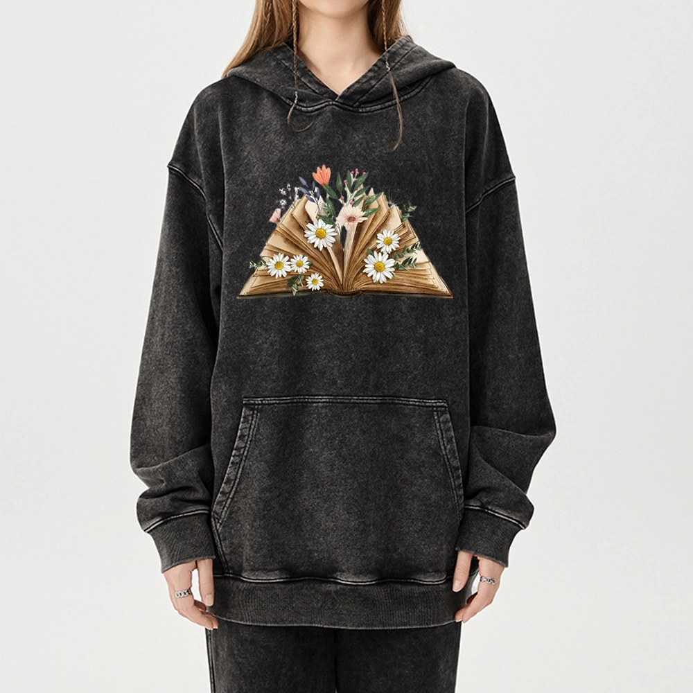 Pagewings Reading Flower Book Unisex Washed Hoodie