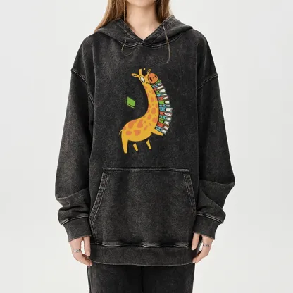 Pagewings Book Giraff Unisex Washed Hoodie
