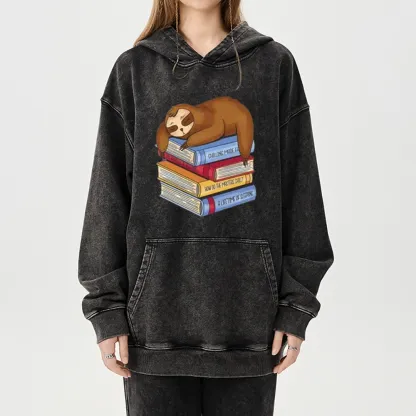 Pagewings Sloth And Book Unisex Washed Hoodie
