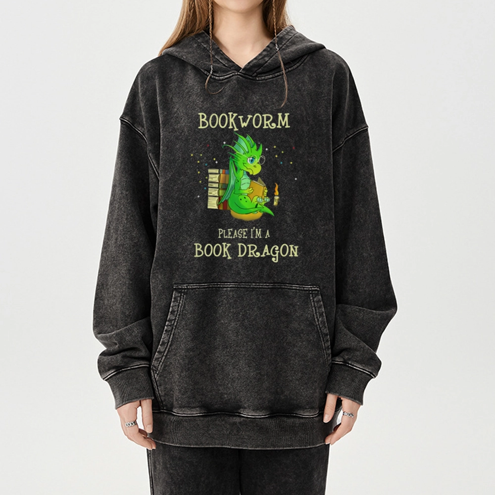 Pagewings Bookworm Please I'm A Book Dragon Unisex Washed Hoodie