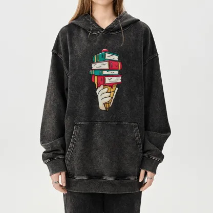 Pagewings Book Ice Cream Unisex Washed Hoodie