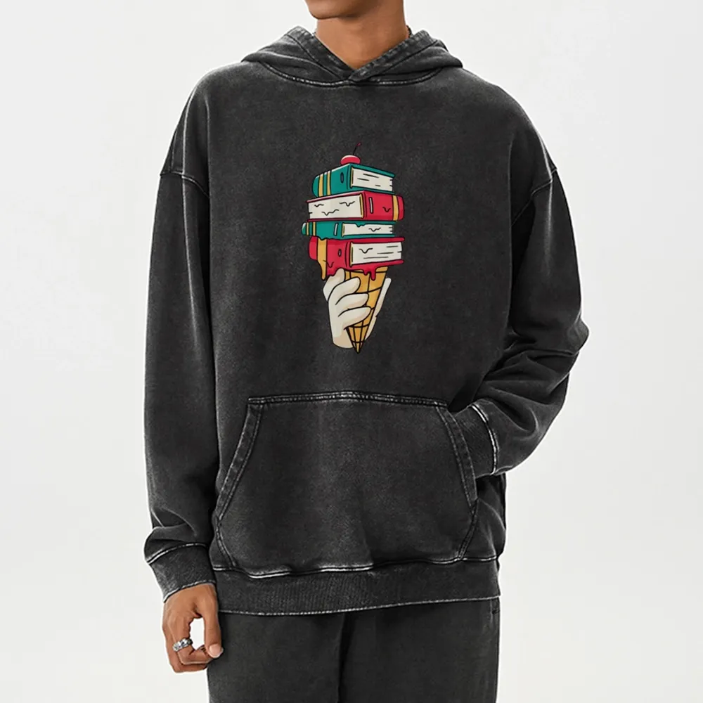 Pagewings Book Ice Cream Unisex Washed Hoodie