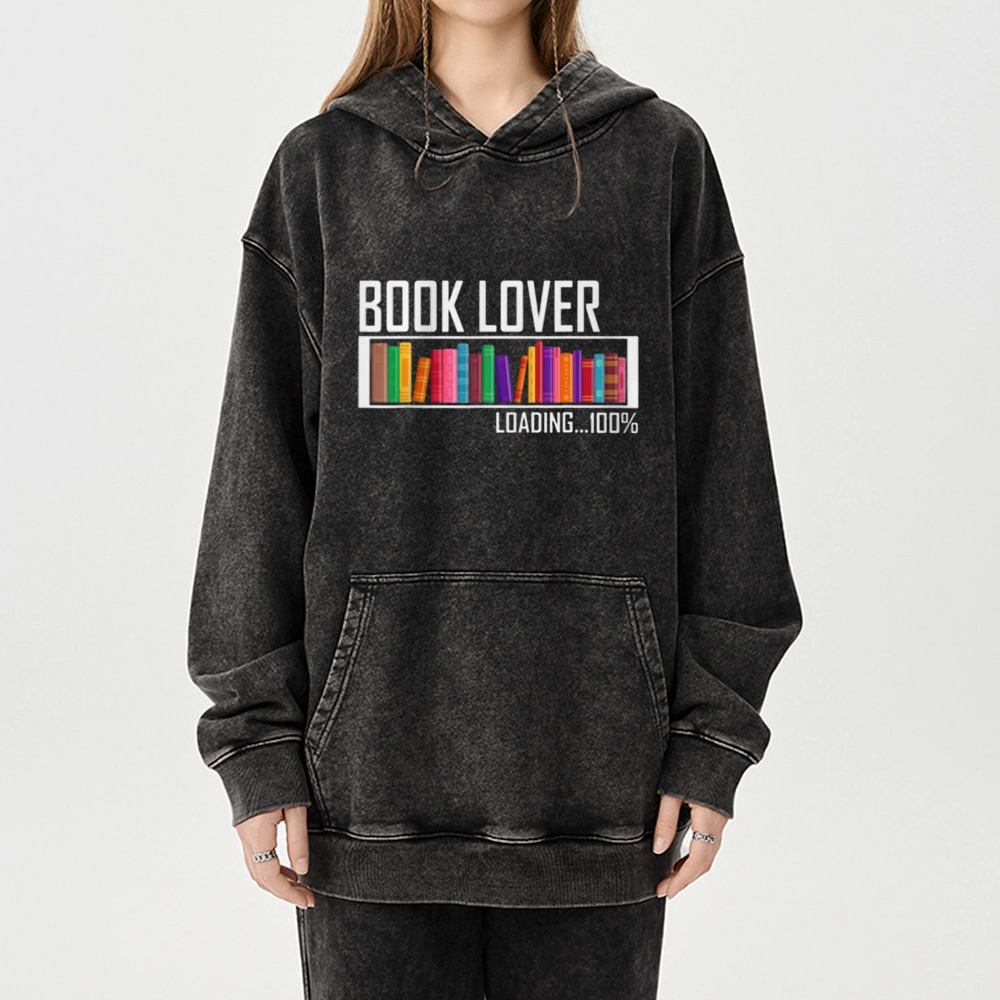 Pagewings Loading Book Lover 100% Unisex Washed Hoodie