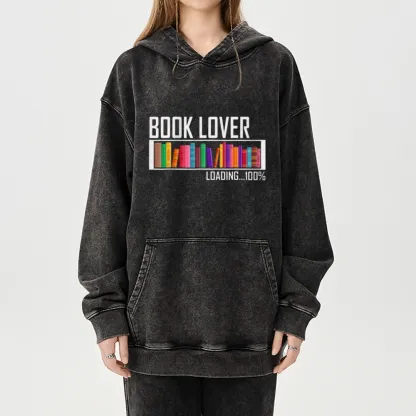 Pagewings Loading Book Lover 100% Unisex Washed Hoodie