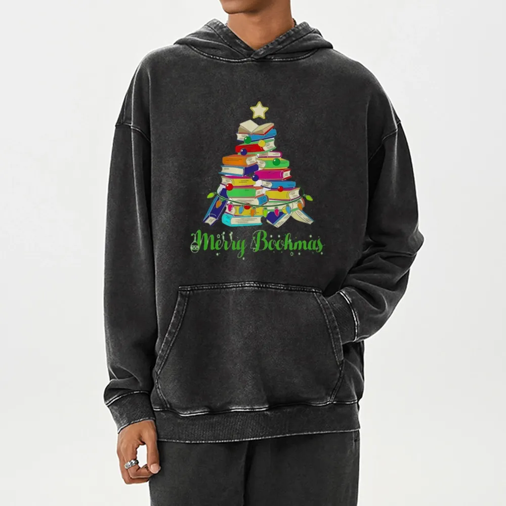 Pagewings Book Christmas Tree Unisex Washed Hoodie