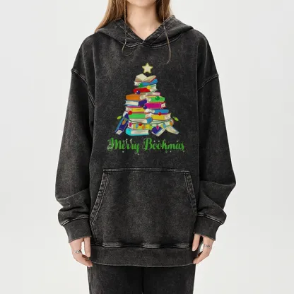 Pagewings Book Christmas Tree Unisex Washed Hoodie