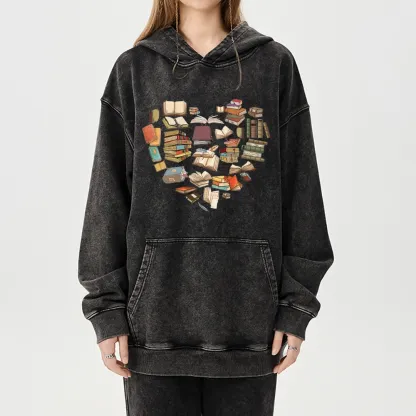 Pagewings Book Heart For Men And Women Unisex Washed Hoodie