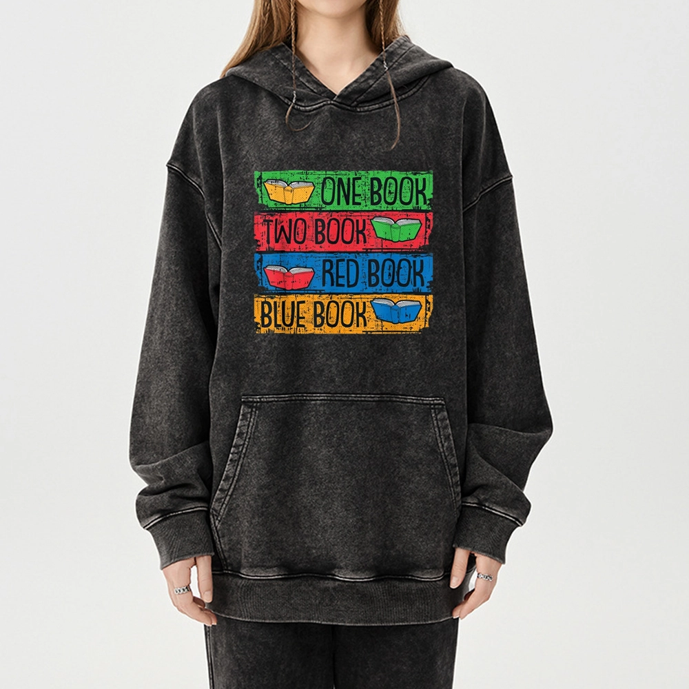 Pagewings One Book Two Books Red Book Blue Book Unisex Washed Hoodie
