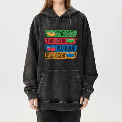 Pagewings One Book Two Books Red Book Blue Book Unisex Washed Hoodie
