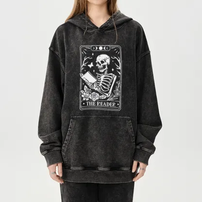 Pagewings Halloween The Reader Tarot Card Unisex Washed Hoodie