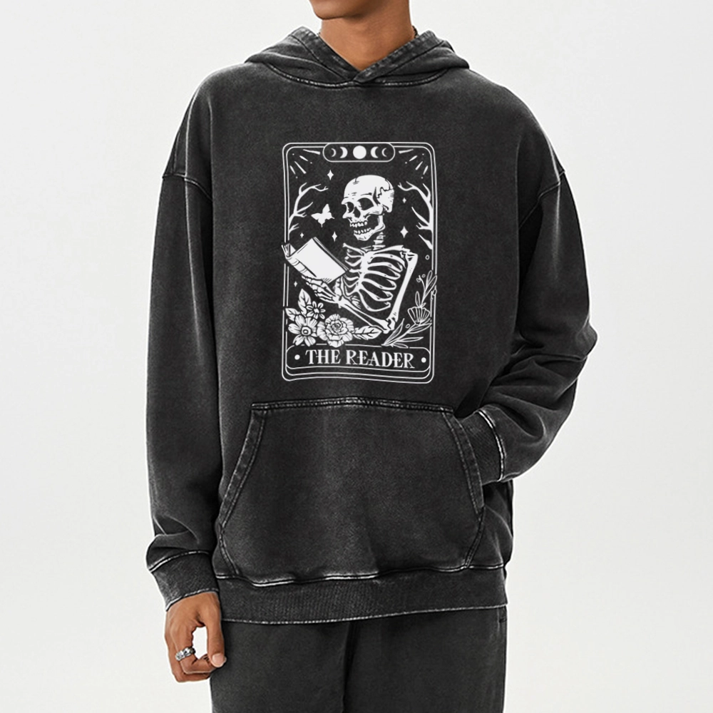 Pagewings Halloween The Reader Tarot Card Unisex Washed Hoodie