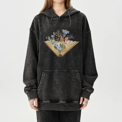 Pagewings Wildflowers Book Unisex Washed Hoodie