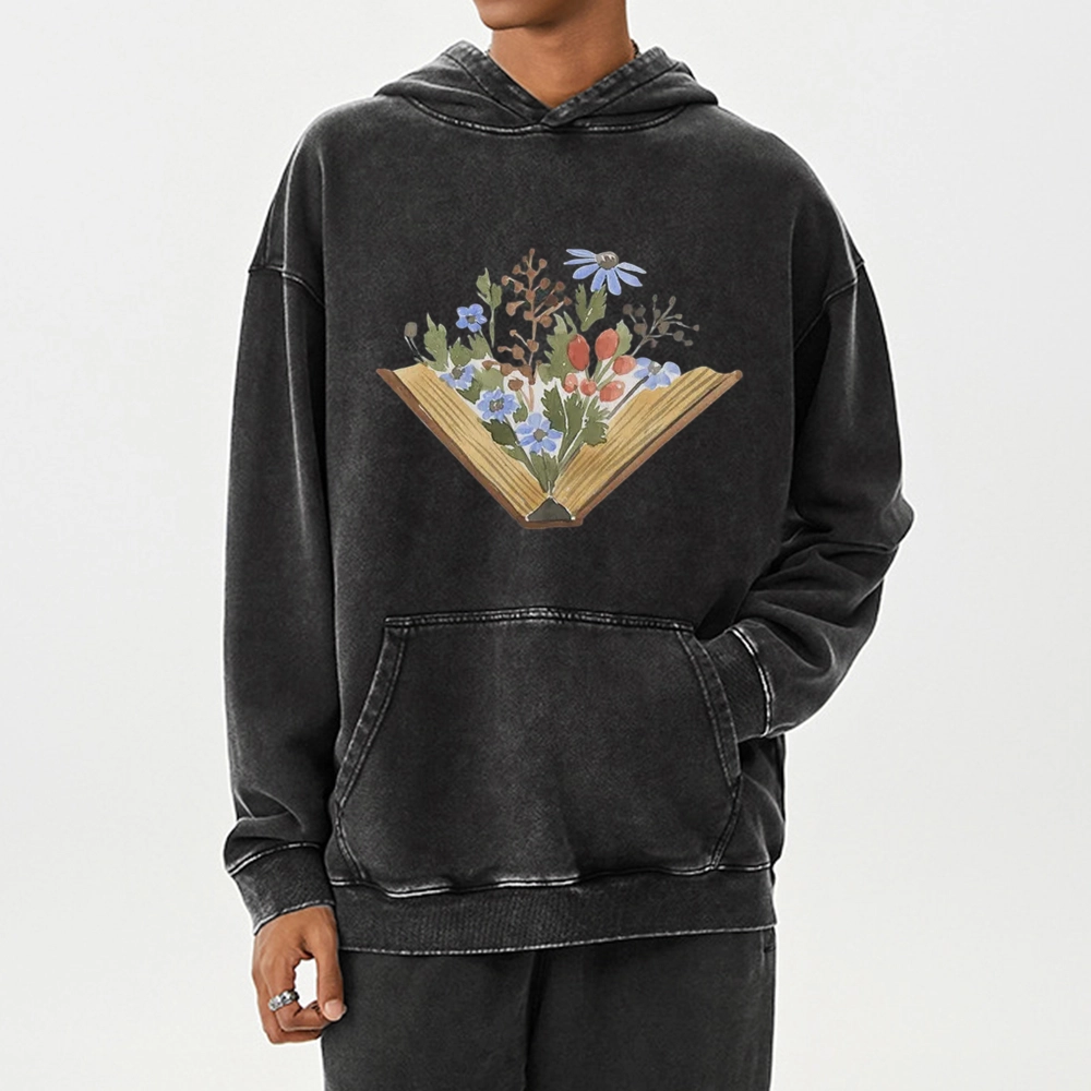 Pagewings Wildflowers Book Unisex Washed Hoodie
