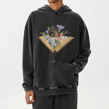 Pagewings Wildflowers Book Unisex Washed Hoodie