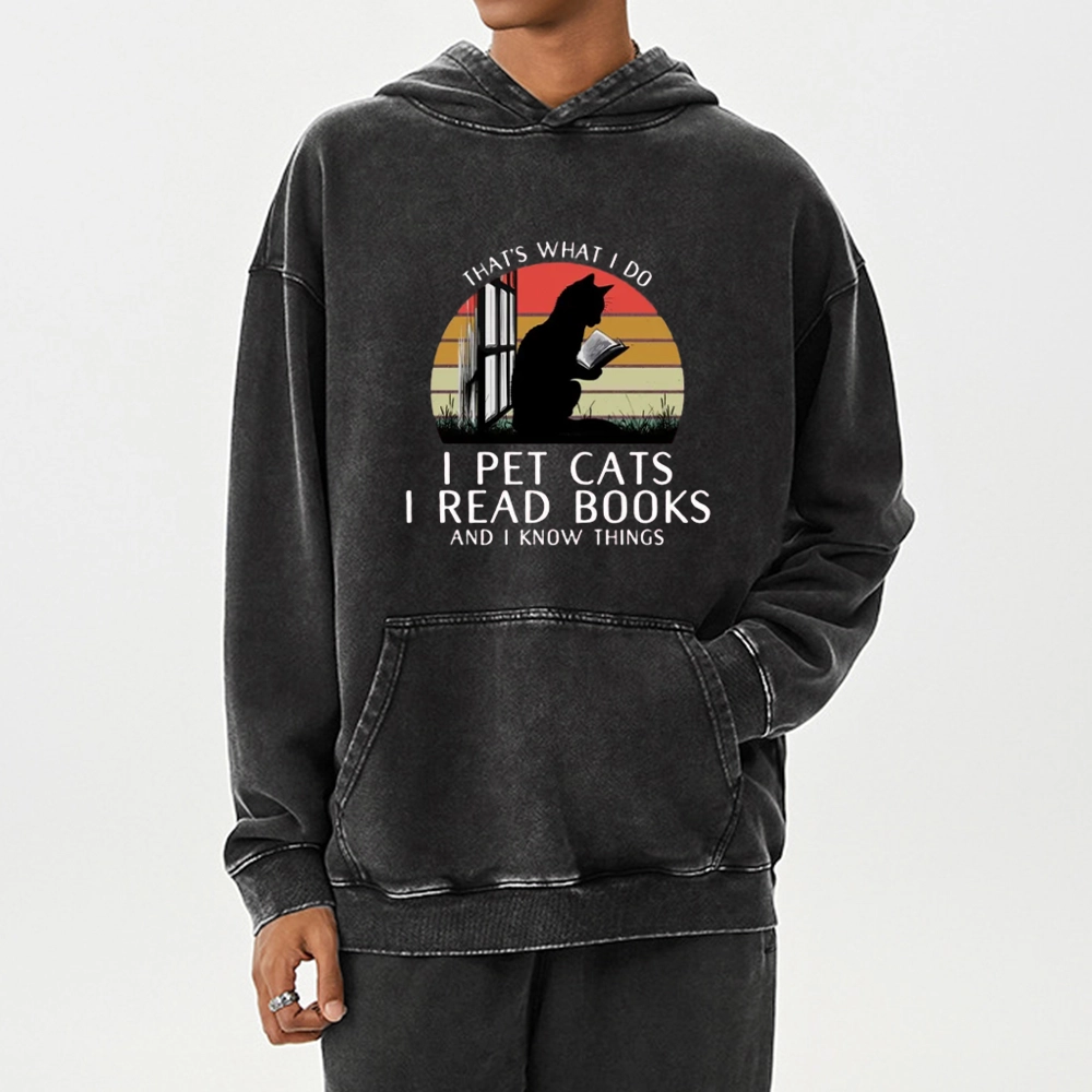 Pagewings Cat And Book Unisex Washed Hoodie