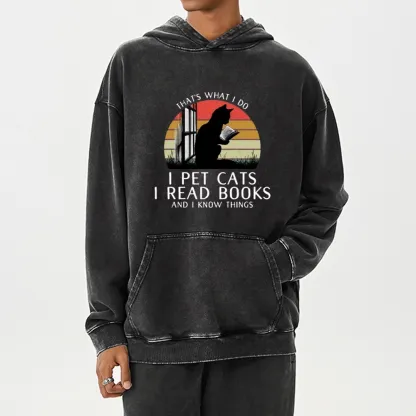 Pagewings Cat And Book Unisex Washed Hoodie