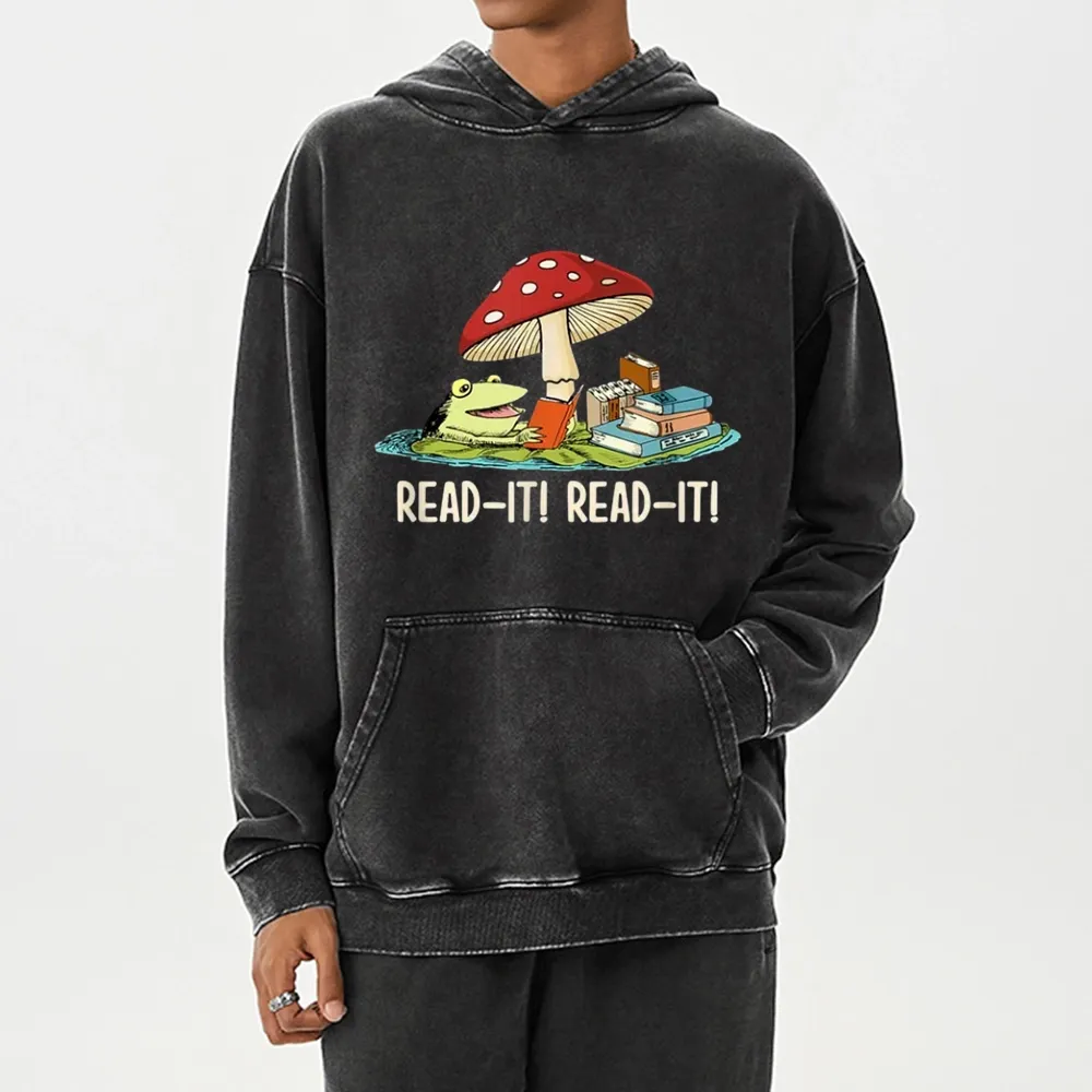 Pagewings Mushroom Read it Book Unisex Washed Hoodie