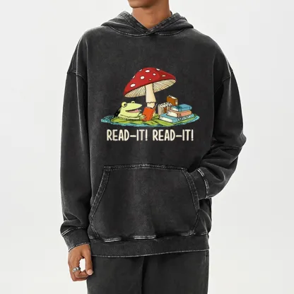 Pagewings Mushroom Read it Book Unisex Washed Hoodie