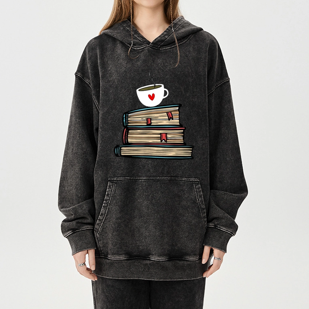 Pagewings Tea Cup Book Lovers Unisex Washed Hoodie