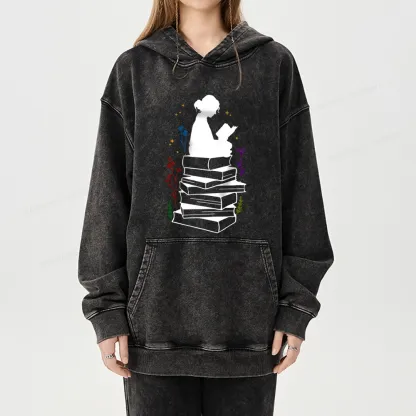 Pagewings Girl Reading Unisex Washed Hoodie