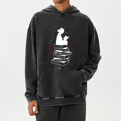 Pagewings Girl Reading Unisex Washed Hoodie