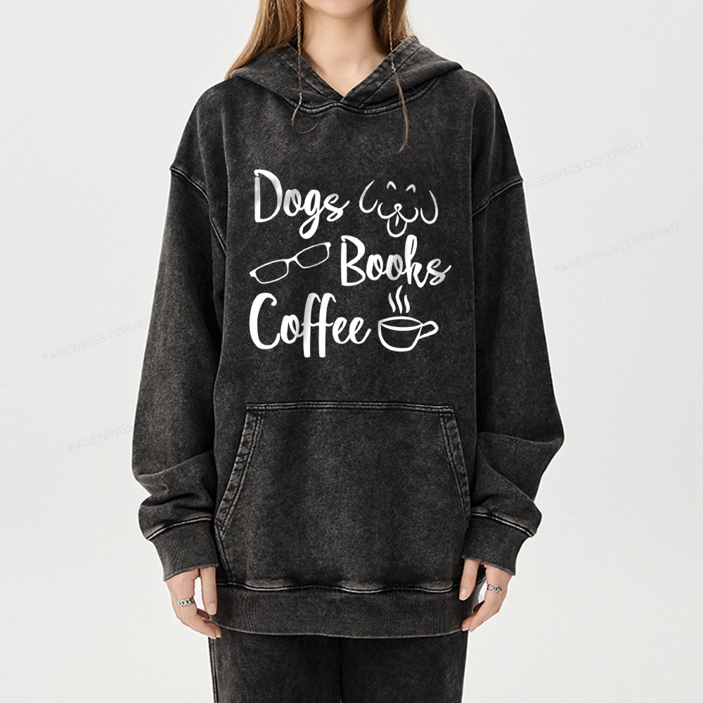 Pagewings Dogs Books Coffee Unisex Washed Hoodie