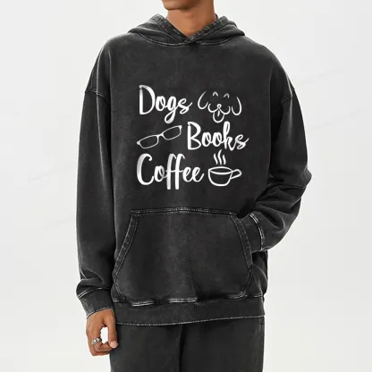 Pagewings Dogs Books Coffee Unisex Washed Hoodie