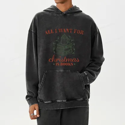 Pagewings All I Want For Christmas Is Books Unisex Washed Hoodie