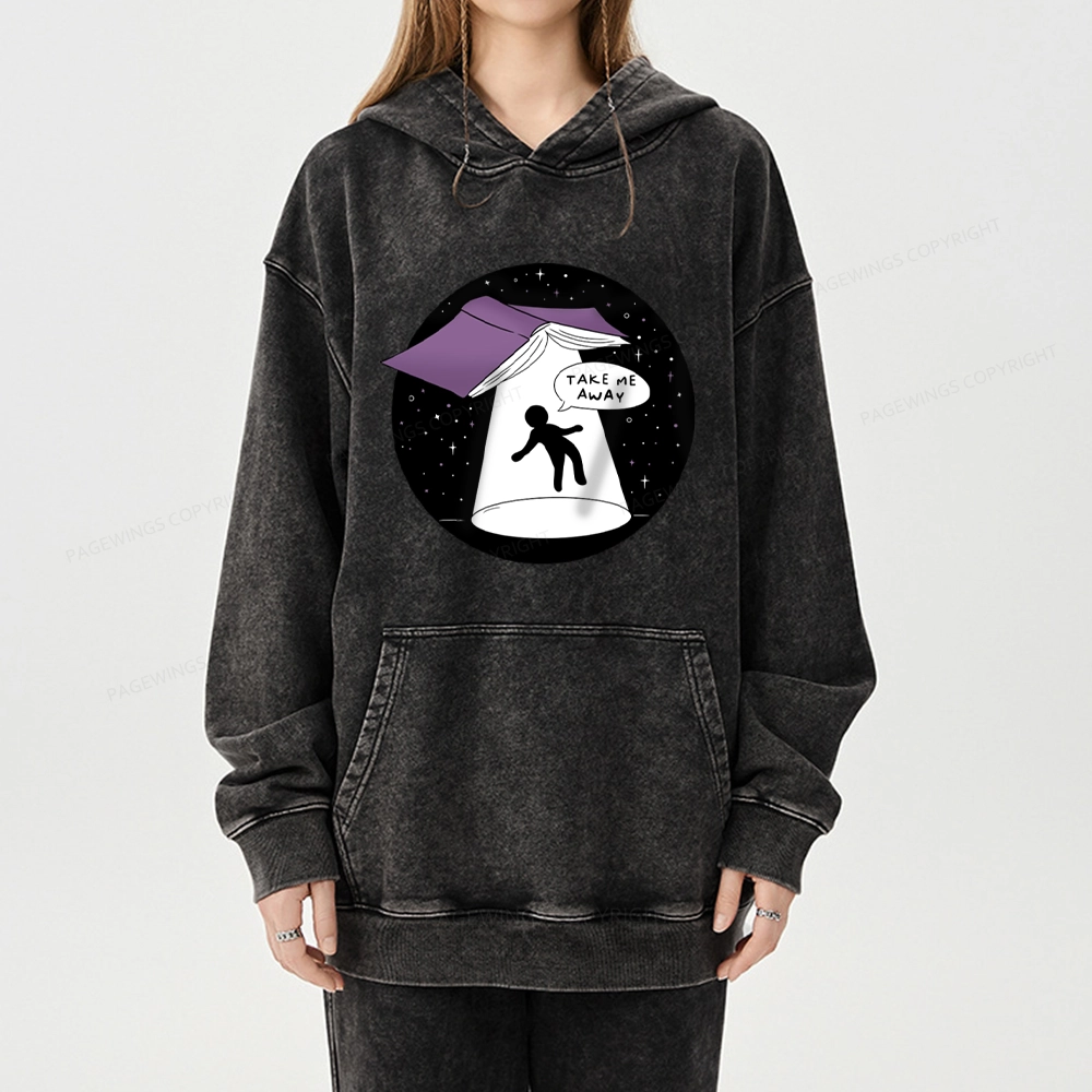 Pagewings Take Me Away Unisex Washed Hoodie