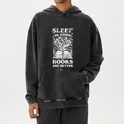 Pagewings Sleep is Good Books are Better Unisex Washed Hoodie