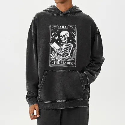Pagewings Halloween The Reader Tarot Card Unisex Washed Hoodie