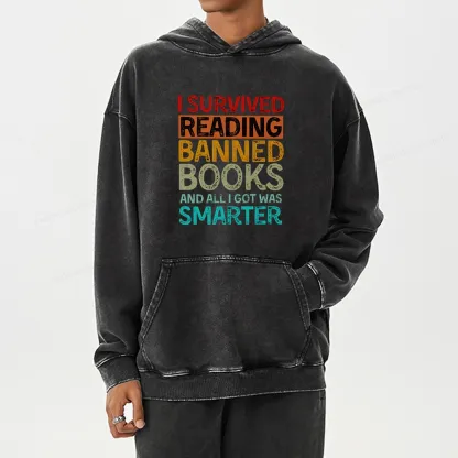 Pagewings I Survived Reading Banned Books And All I Got Was Smarter Unisex Washed Hoodie