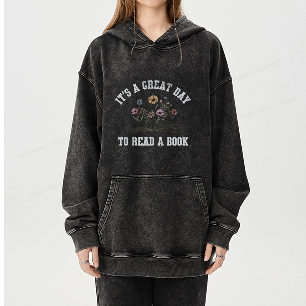 Pagewings It's Great Day to Read a Book Unisex Washed Hoodie