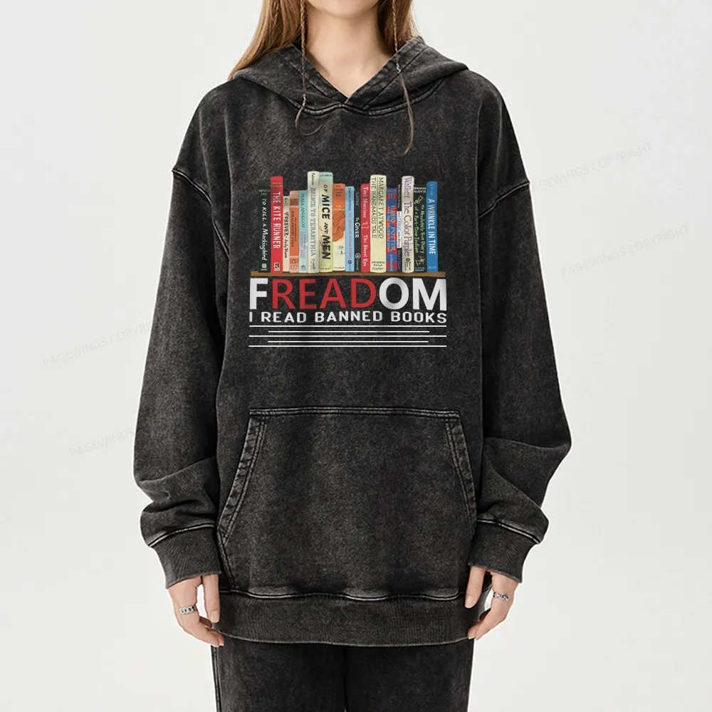 Pagewings Freadom I Read Banned Books Unisex Washed Hoodie