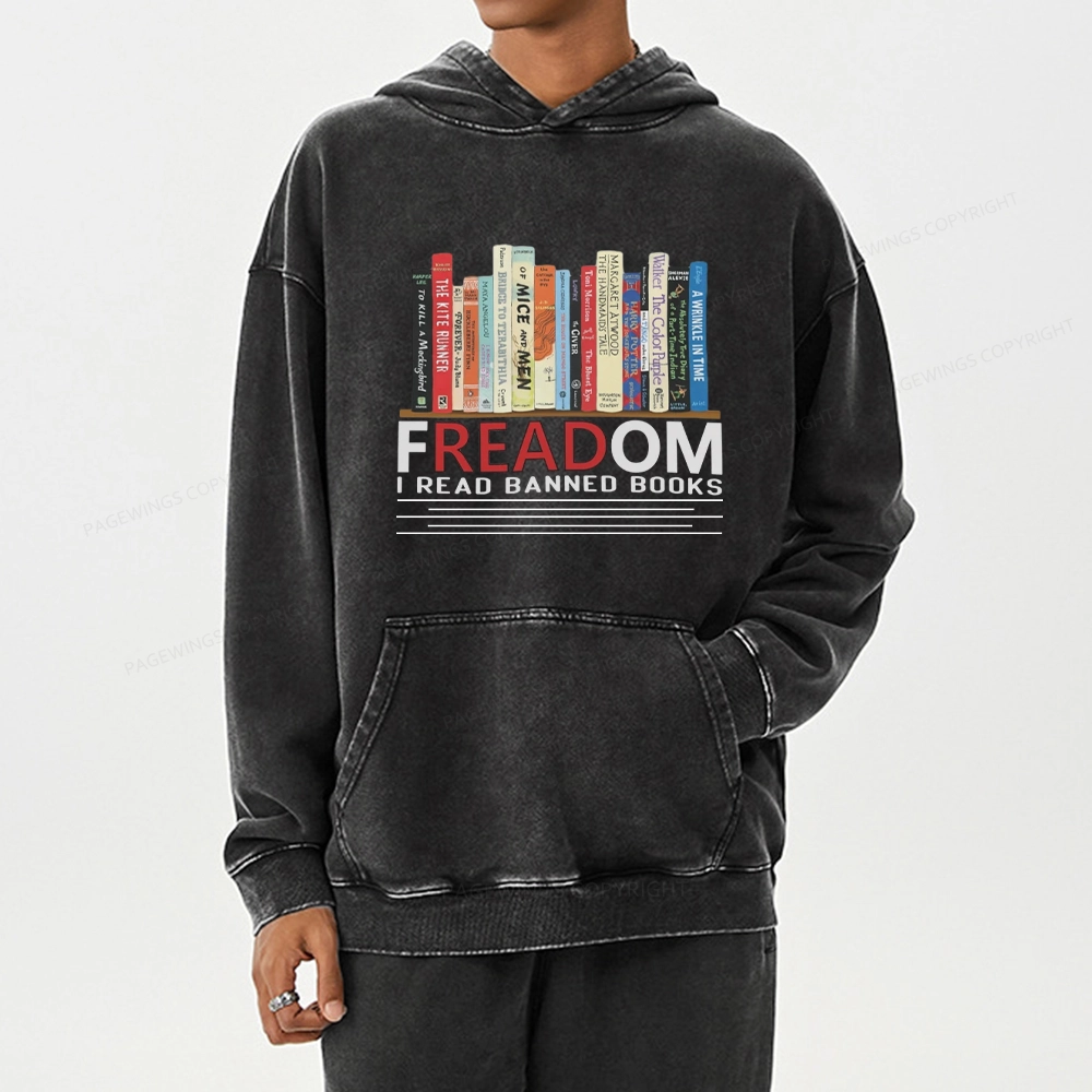 Pagewings Freadom I Read Banned Books Unisex Washed Hoodie