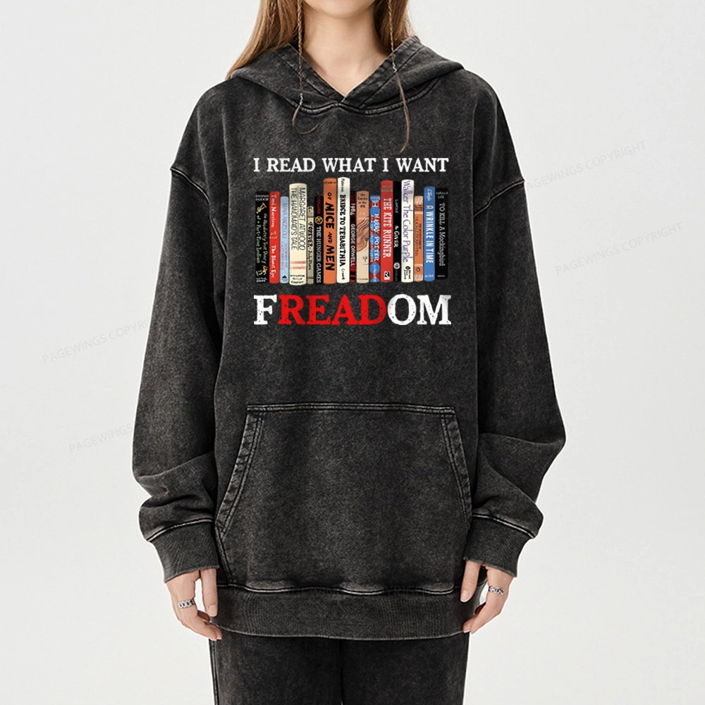 Pagewings I Read What I Want Banned Books Unisex Washed Hoodie