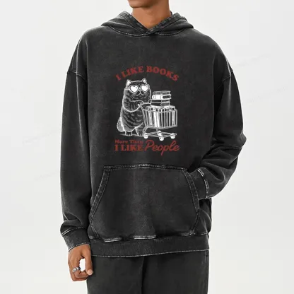 Pagewings I Like Books More Than I Like People Unisex Washed Hoodie