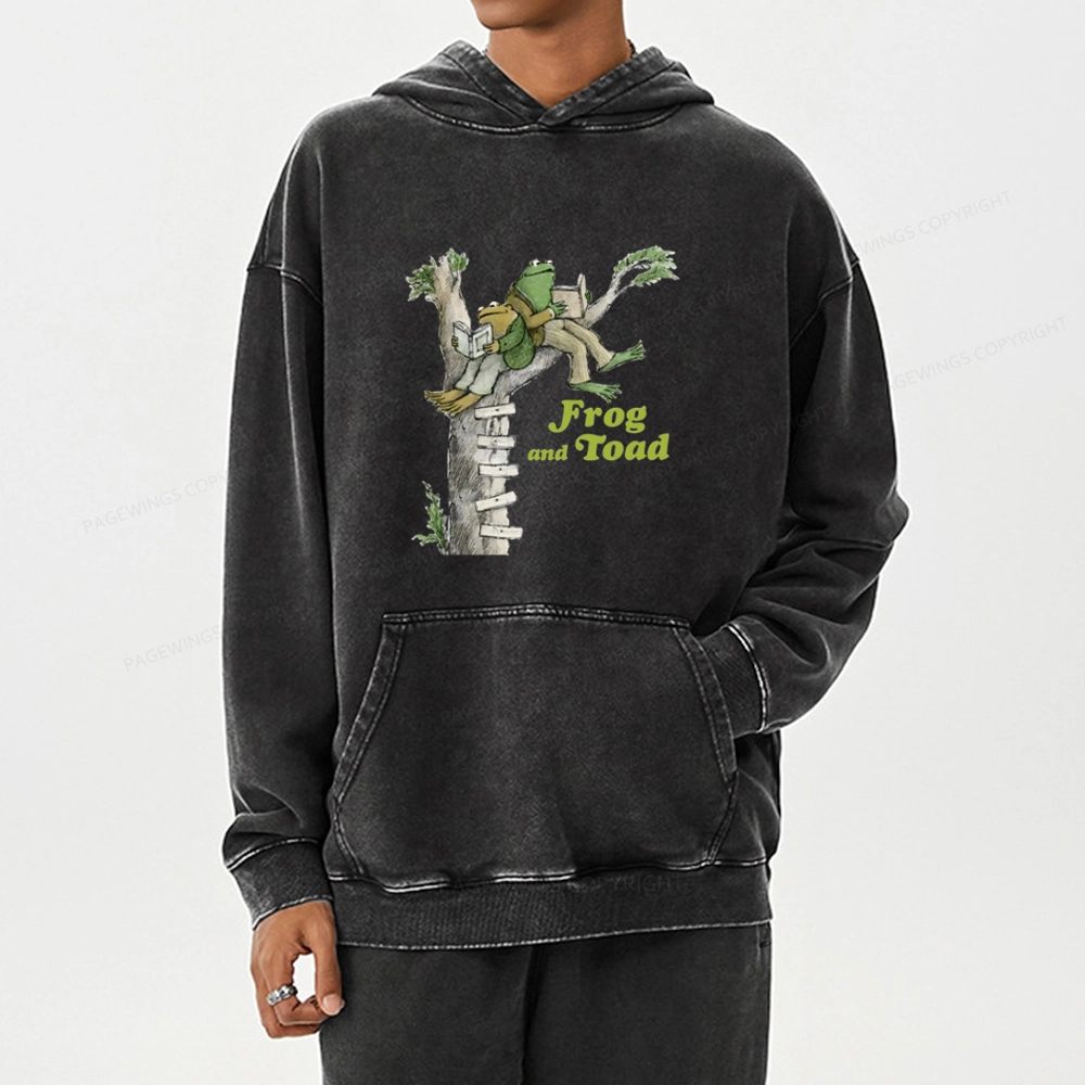 Pagewings Frog and Toad Old Book Unisex Washed Hoodie