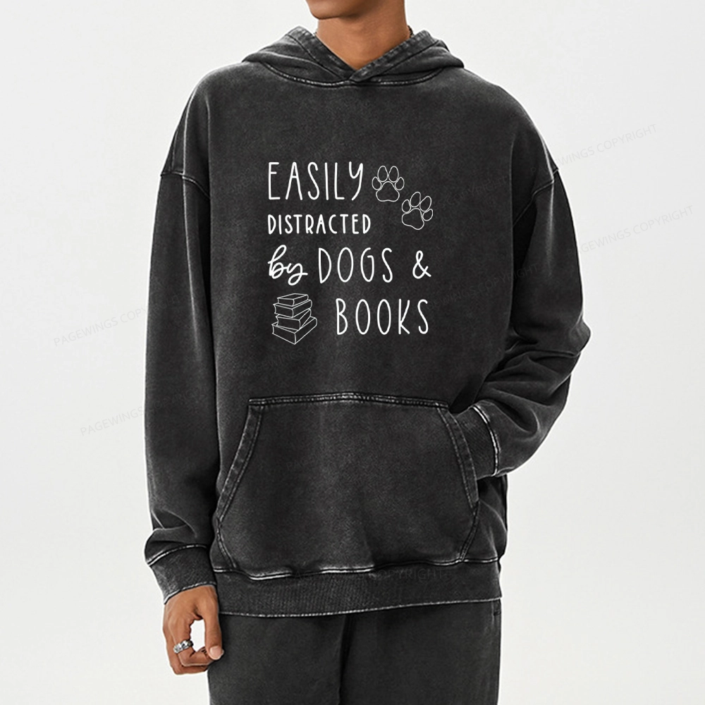 Pagewings Dogs And Books Unisex Washed Hoodie