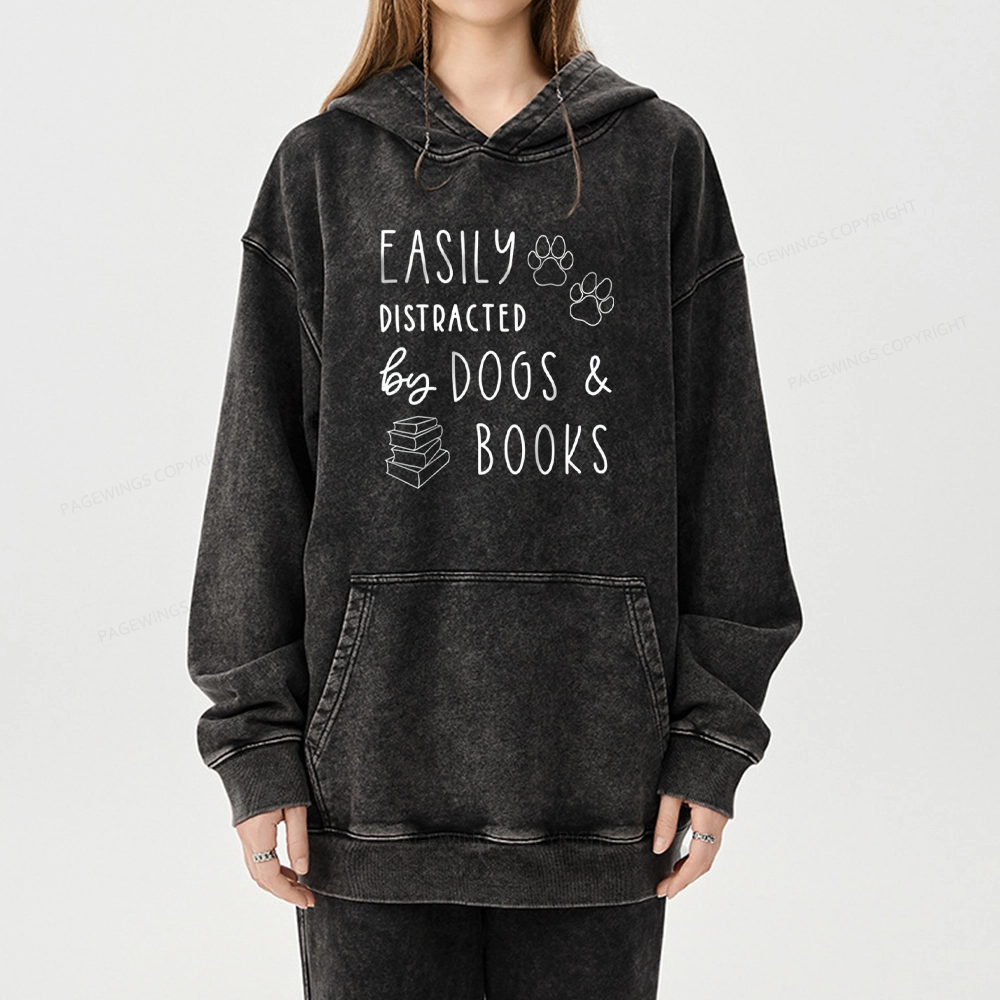 Pagewings Dogs And Books Unisex Washed Hoodie