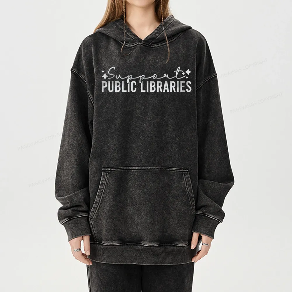 Pagewings Public Libraries Unisex Washed Hoodie