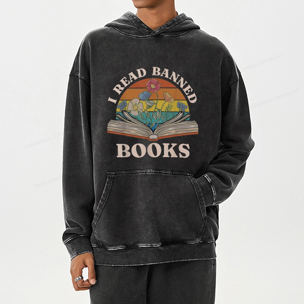 Pagewings I Read Banned Books Unisex Washed Hoodie
