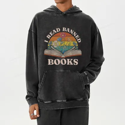 Pagewings I Read Banned Books Unisex Washed Hoodie