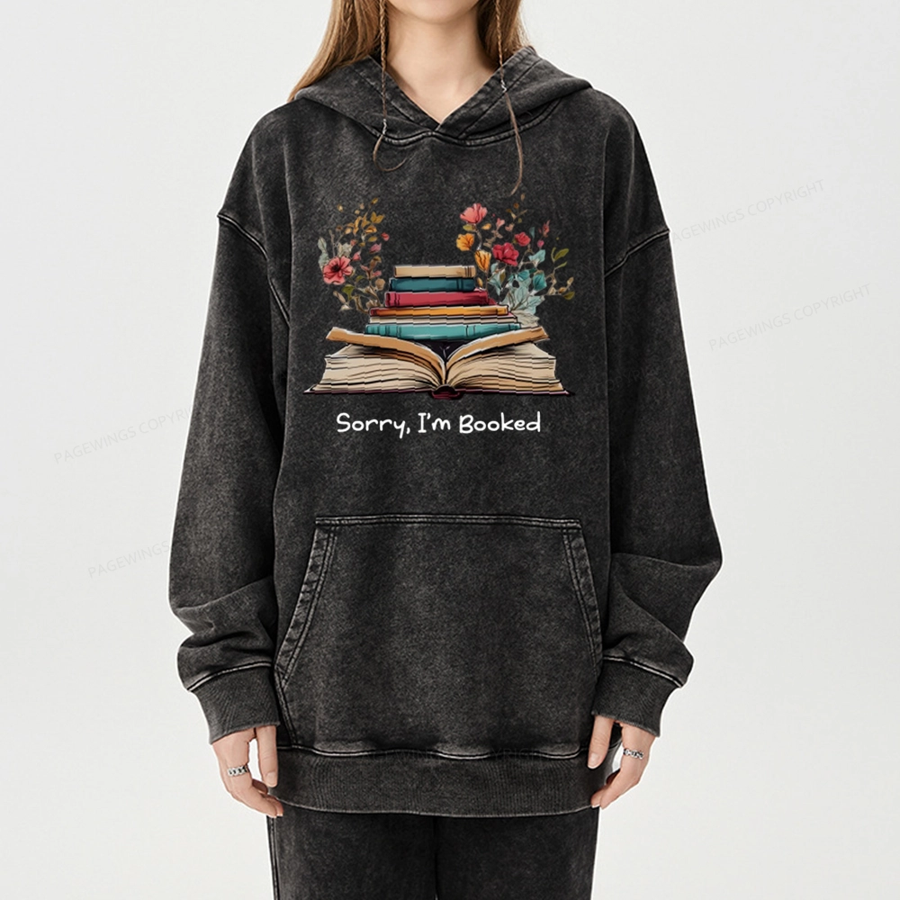 Pagewings Sorry I'm Booked Unisex Washed Hoodie