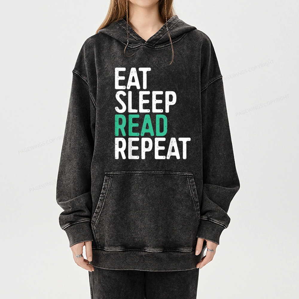 Pagewings Eat Sleep Read Repeat Unisex Washed Hoodie